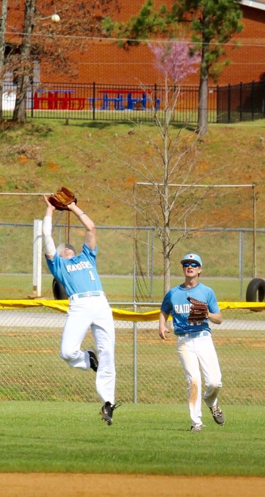 Dakota Jones reaches back to make a play early in the game. Jones was involved in six of the first seven outs Pleasant Valley got in the game. (Photo by Krista Walker)