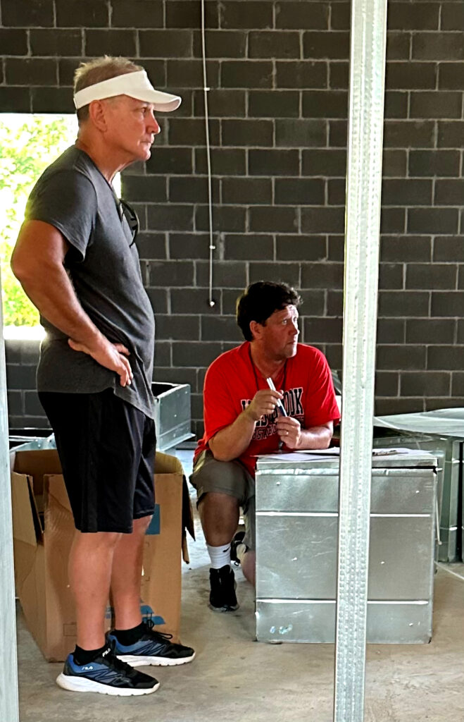 James Blanchard (left) watches film with Smith Smith at Westbrook Christian. (Submitted photo)